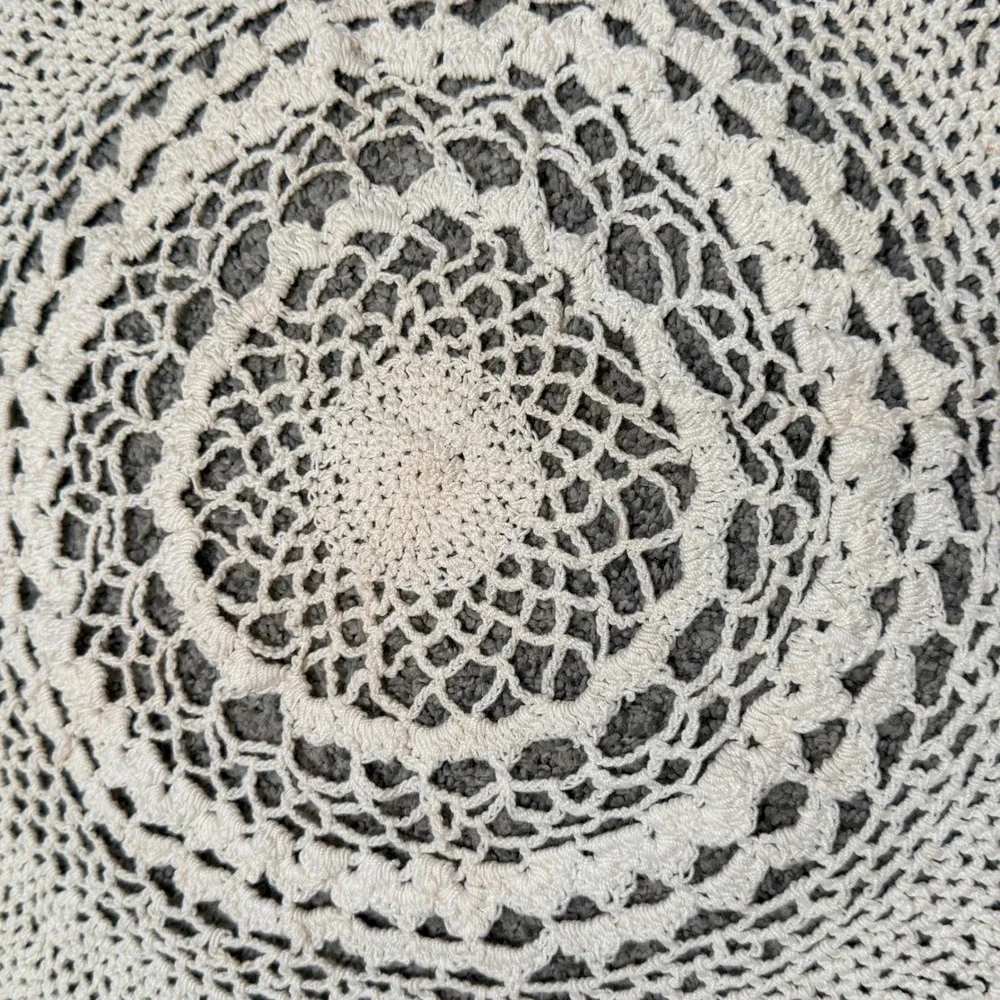 Vintage Handmade Crochet Doily Round Lace Table Topper Cream 16 Inch Cotton